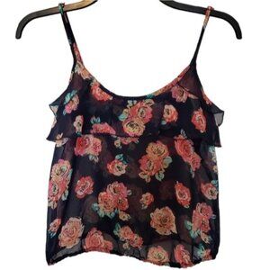 3/$15 Kirra Floral Sheer Ruffle Crop Top Size XS